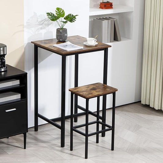 Finnhomy Bar Table, 23.6" Pub High Top, Square Bar Height, Counter Height Cocktail, Small Kitchen Set for 2, Breakfast for Kitchen, Living Room, Rustic Brown