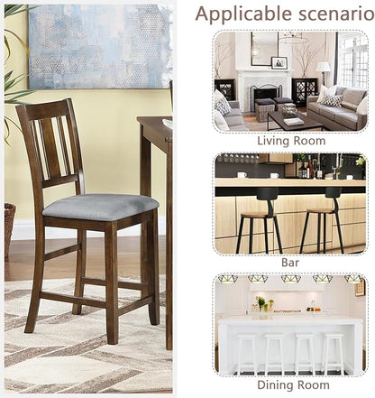 Set of 4 Dining Chairs, Wooden Kitchen Chairs with Padded Cushion, Upholstered Stools for Kitchen Island, Dining Room, Living Room, Easy Assembly (Walnut - Slatted backrest)