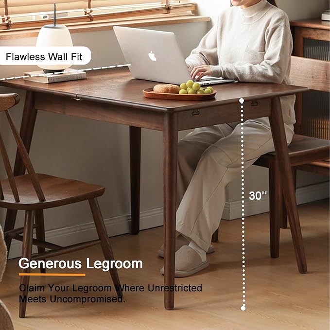Solid Oak Extendable Dining Table for 4-6 People, 47.2 to 63 Inch, Seamless Expansion, Diagonal Legs, Farmhouse Kitchen Table for Small Spaces (Walnut)