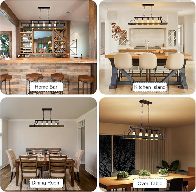 Rustic Farmhouse Chandelier for Dining Room 5-Lights-A Black
