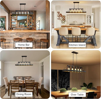 Rustic Farmhouse Chandelier for Dining Room 5-Lights-A Black