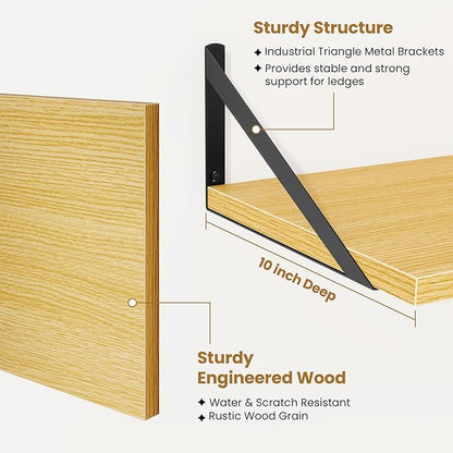 Acovy Floating Shelves for Wall,40" Wall Mounted Shelves Set of 2,Long Wood Floating Shelves,Hanging Wide Display & Storage Shelf with Metal Brackets for Bathroom,Bedroom,Kitchen,Living Room,Oak
