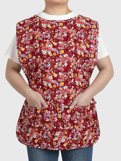 Women Cobbler Apron with 2 Pockets, Vintage Floral Aprons for Women Chef Apron for Baking, Cooking, Gardening