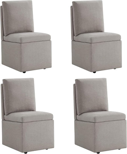 KISLOT Upholstered Dining Chairs with Casters, Modern Dining Room Chairs Set of 4 with Hidden Storage & 4 Wheels, Single Sofa Chair for Kitchen, Reading Room, Waiting Room, Khaki (2 Box)