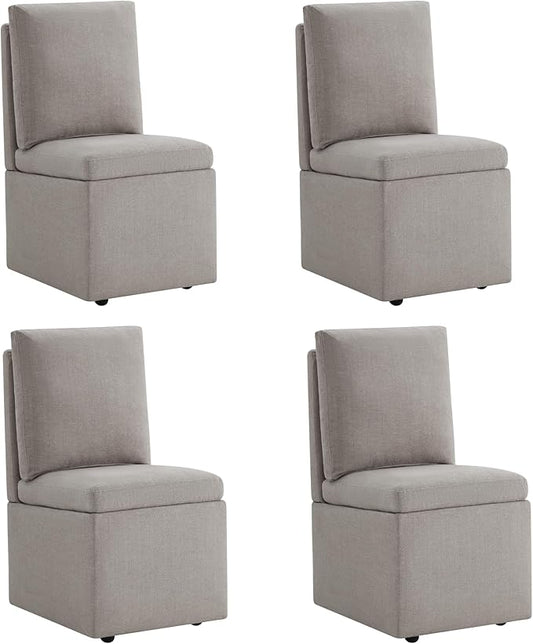 KISLOT Upholstered Dining Chairs with Casters, Modern Dining Room Chairs Set of 4 with Hidden Storage & 4 Wheels, Single Sofa Chair for Kitchen, Reading Room, Waiting Room, Khaki (2 Box)
