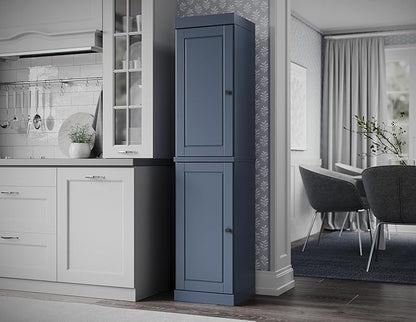 Palace Imports Solid Wood Kitchen Pantry - Narrow Storage Cabinet - Raised Panel Doors, Adjustable Shelves, Antique Blue, 16.5" Wide x 71.5" Tall, 100% Eco-Friendly Wood, Modular Cabinet