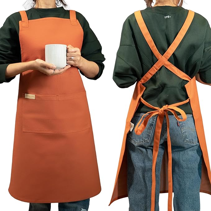 100% Cotton Kitchen Apron with 2 Pockets – Adjustable Chef Apron for Cooking Baking BBQ – Unisex Apron