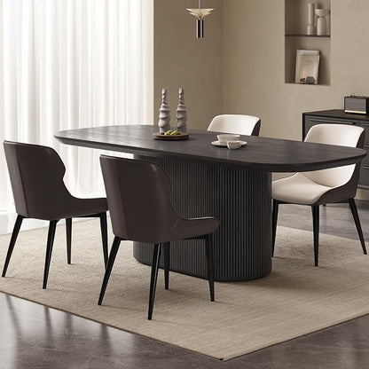 86.61" Oval Dining Table Set for 8, 9 Piece Kitchen Table Set, Modern Dining Room Tables with 8 Chairs for Kitchen, Living Room, Dinner Tables with Stable Oval Pedestal Black
