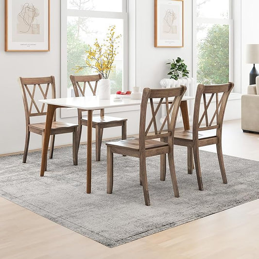 Giantex Set of 4 Dining Chairs, Rubber Wood Dining Room Side Chair w/Ergonomic Seat, Armless Chair for Home Kitchen, Dining Room, Brown
