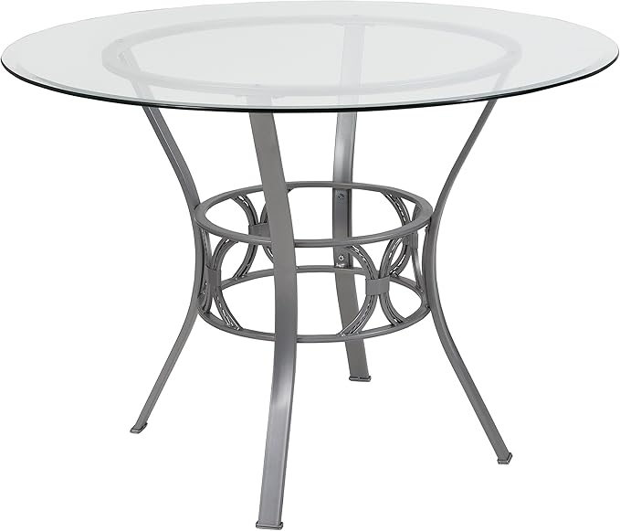 Flash Furniture Carlisle 42'' Round Glass Dining Table with Silver Metal Frame
