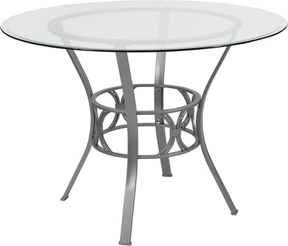 Flash Furniture Carlisle 42'' Round Glass Dining Table with Silver Metal Frame