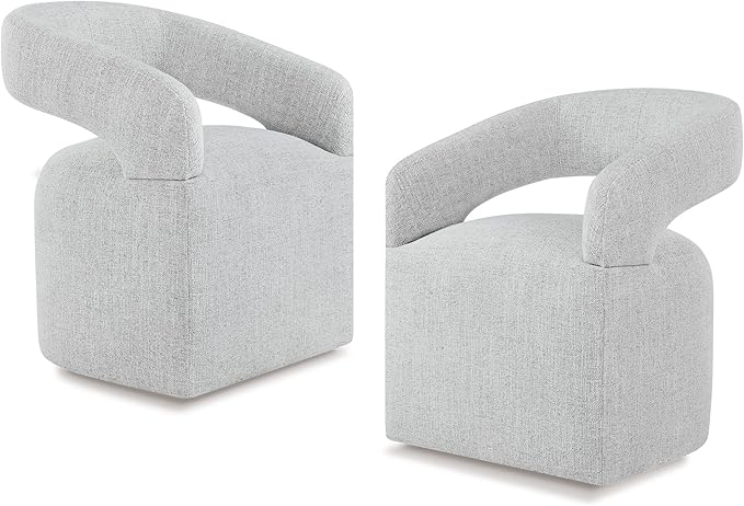 KISLOT Upholstered Dining Chairs with Casters, Modern Barrel Side Armchair with Rollers for Dining Room, Bedroom, Kitchen, Reading Room, Light Gary, Set of 2