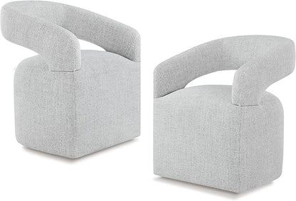 KISLOT Upholstered Dining Chairs with Casters, Modern Barrel Side Armchair with Rollers for Dining Room, Bedroom, Kitchen, Reading Room, Light Gary, Set of 2