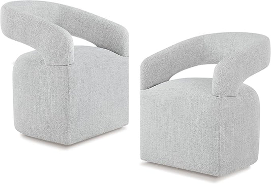 KISLOT Upholstered Dining Chairs with Casters, Modern Barrel Side Armchair with Rollers for Dining Room, Bedroom, Kitchen, Reading Room, Light Gary, Set of 2