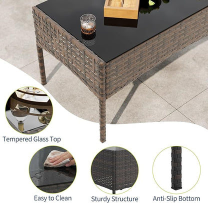 GAOMON 4-Piece Patio Furniture Set, Modern PE Rattan Conversation Set with 2 Chairs, Loveseat & Tempered Glass Coffee Table, All-Weather Outdoor Seating for Garden, Porch, Balcony, Poolside