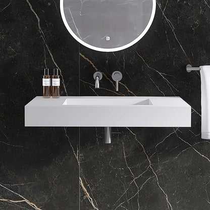 35"X19" Wall Mount Sink Matte Bathroom Vanity Vessel Sinks Artificial Stone Rectanglee Indoor Outdoors Modern Floating or Countertop Freestanding Wall Hang Sink Bowl (without Holes 35'')