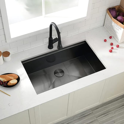 32x19 Black Workstation Kitchen Sink Undermount, Swift horse 32 Inch 16Gauge Black Stainless Steel Undermount Kitchen Sink, Single Bowl Workstation Kitchen Sinks with Built-In Accessories