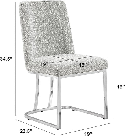 Modern Chairs Set of 2, Chrome Side Chairs & Counter Stools with Ring Pull Back, Luxury Upholstered Chairs for Kitchen Island, Dining Room & Home Bar (Boucle, Rich Gray/Silver, Side Chair)