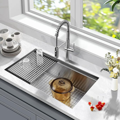 30 Inch Undermount Kitchen Sink Workstation, Stainless Steel Handmade 10”Deep Large Single Bowl Undermount Sink 30x19 with Accessories (Brushed)
