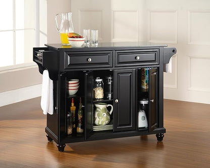 Crosley Furniture Cambridge Granite Top Rolling Kitchen Island Storage Cart, Microwave Stand, Spice Rack, Black