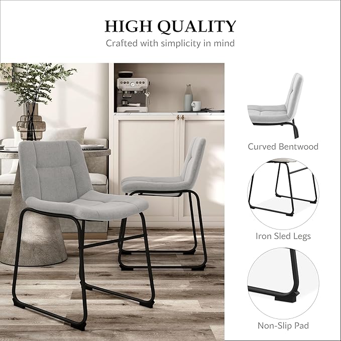 Furniture of America Veradis Modern Bentwood Dining Chairs Set of 2, Chenille Fabric Stool with Back and Metal Frame, Comfortable Upholstered Seating for Kitchen, Living Room, Light Grey, 30 inch