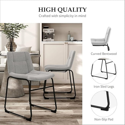 Furniture of America Veradis Modern Bentwood Dining Chairs Set of 2, Chenille Fabric Stool with Back and Metal Frame, Comfortable Upholstered Seating for Kitchen, Living Room, Light Grey, 30 inch