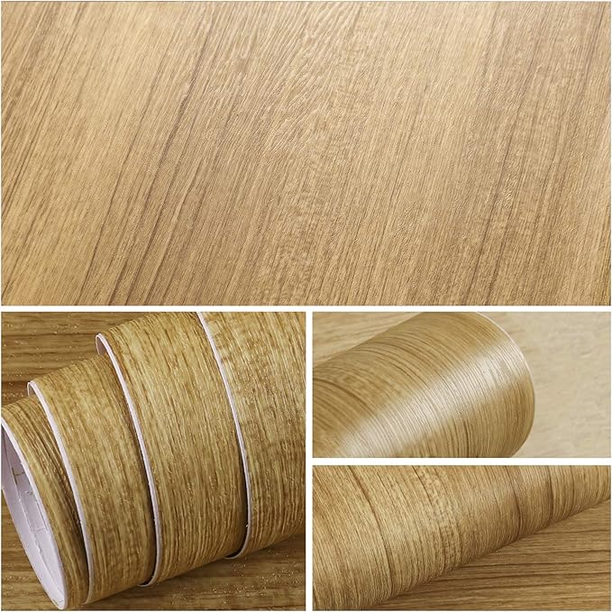 VEELIKE Natural Wood Wallpaper Peel and Stick Wood Contact Paper for Countertops Waterproof Self Adhesive Woodgrain Contact Paper for Cabinets Table Desk Furniture Removable Counter Top 15.7''x354''