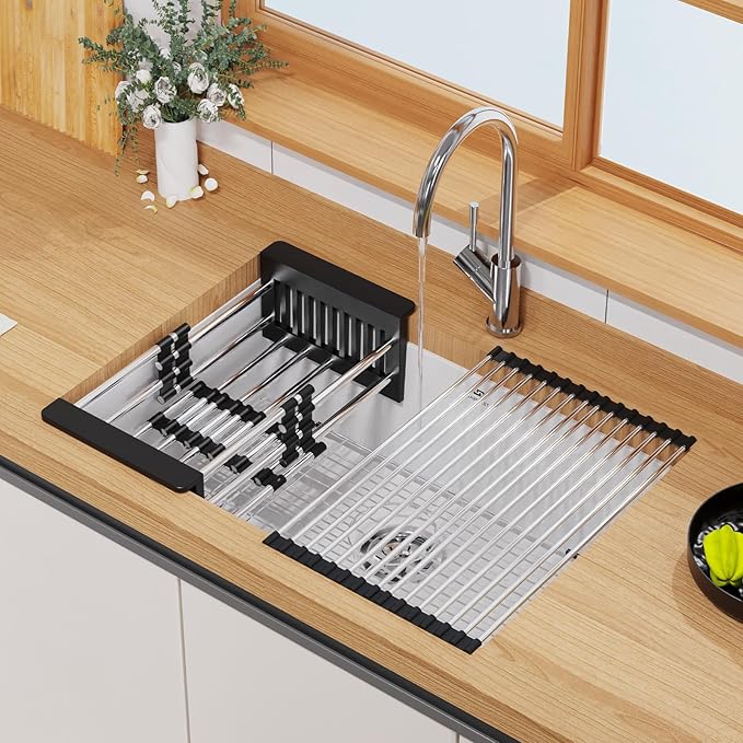 Quartz Kitchen Sink, 27 Inch White Undermount Kitchen Sinks, Deep Single Bowl Granite Composite Sink, Modern Sinks Providing Complete Accessories, Spacious Workspace and Easy Cleaning