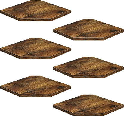 Fun Memories Corner Shelf Wall Mount, Floating Corner Shelves, Set of 6 Corner Wall Shelf Organizer, Rustic Wood Wall Storage Display Shelves for Living Room Bedroom Bathroom Kitchen, Rustic Brown