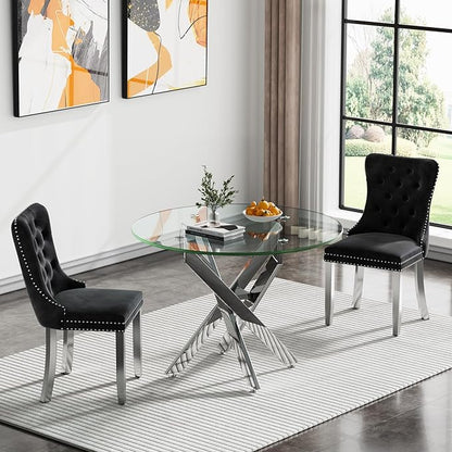 Round Glass Dining Table,Dining Room Table with Metal Legs, Modern Kitchen Table for Home, Kitchen, Dining Room