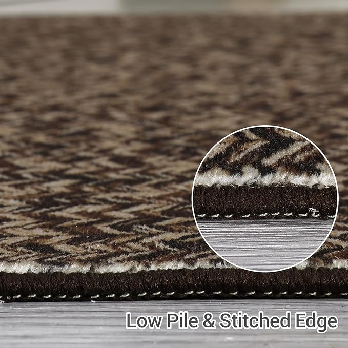 Washable Area Rugs 5x7 Rug for Living Room Braided Print Non Slip Modern Soft Bedroom Rug Farmhouse Throw Rugs Contemporary Stain Resistant Carpet for Dining Room 5'x7' Black/Brown