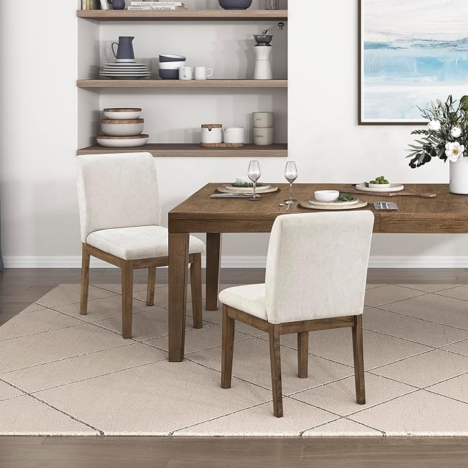 Lexicon Modern Dining Chairs Set of 2 - Textured Fabric Upholstered Kitchen Chairs, Solid Wood Legs, Small Accent Seating for Dining Room Table, Comfy Kitchen, Living Room, Easy Assembly, Brown Gray