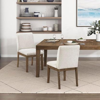 Lexicon Modern Dining Chairs Set of 2 - Textured Fabric Upholstered Kitchen Chairs, Solid Wood Legs, Small Accent Seating for Dining Room Table, Comfy Kitchen, Living Room, Easy Assembly, Brown Gray
