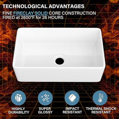 White Farmhouse Sink 30 x 18 Inch, Firecaly Apron Front Undermount Farm Kitchen Sink Single Bowl, with Custom Accessories 2 Types, for Kitchen, Laundry, Small Space
