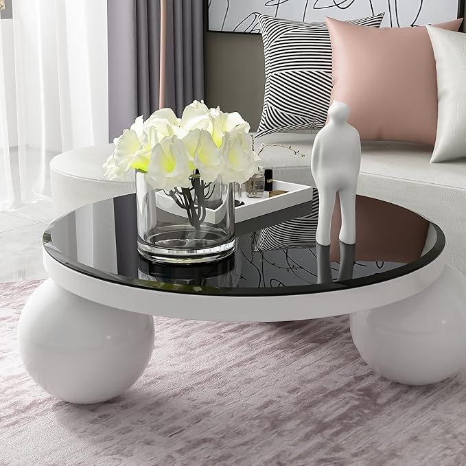 38.6 inch Round Glass Table Top - Black Tempered Glass Surface Protector - Safe 1/2" Thick Beveled Edge - Useful for Replacement,Dining Table, Patio, Coffee and End Table,Indoor & Outdoor
