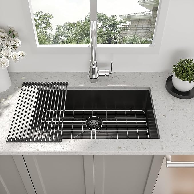 28 Inch Black Undermount Kitchen Sink - Beslend 28"x18"x10" Gunmetal Black Stainless Steel 16 Gauge 10 Inch Deep Single Bowl Kitchen Sink Basin