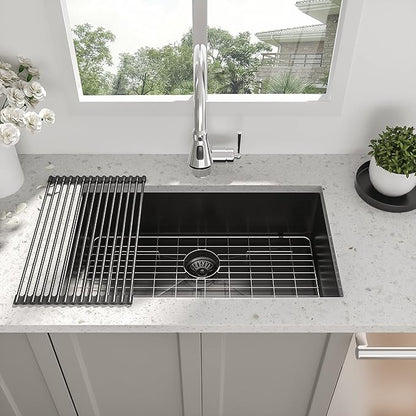 28 Inch Black Undermount Kitchen Sink - Beslend 28"x18"x10" Gunmetal Black Stainless Steel 16 Gauge 10 Inch Deep Single Bowl Kitchen Sink Basin