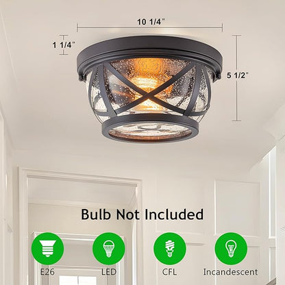 Bronze Flush Mount Ceiling Light Fixtures, 2-Light Ceiling Mount for Industrial with Seeded Glass Lampshade, Modern Flush Mount Light Fixture Farmhouse for Hallway, Kitchen, Entryway and Foyer