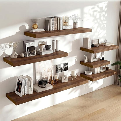 Heimlove 12 Inch Deep Floating Shelves, 48 x 12 inches Long Wall Shelf, Rustic Wood Wall Shelves for Fireplace Mantel, Set of 1 (Walnut)