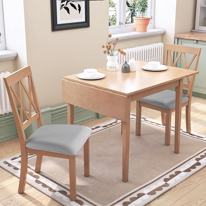 Ball & Cast 2945" Extendable Modern Farmhouse Dining Room Table, Wooden Folding Table with Drop Leaf & Wood Legs, Space-Saving Foldable Dinner Table for Small Place, Natural
