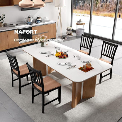 NAFORT Wood Dining Chairs Set of 4, High Back Kitchen Chairs with Solid Rubber Wood Legs, Non-Slip Foot Pads, Max Load 300 Lbs, Farmhouse Seat Dining Room Chairs