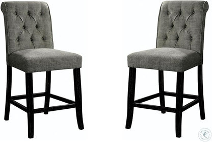 Rustic Gray Counter Height Chairs Set of 2, Chenille Upholstered Dining Chairs with Scrolled Backs for Kitchen Island