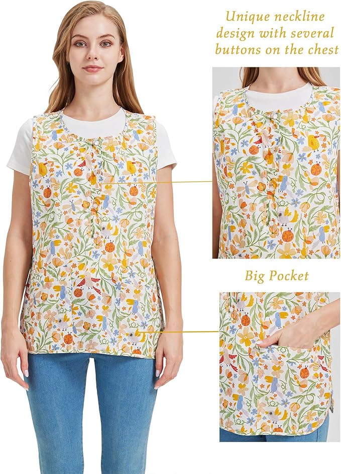 Nanxson Cobbler Apron for Women with 2 Patch Pockets Cotton Printed Vintage Apron with Buttons for Work Chef Kitchen Home