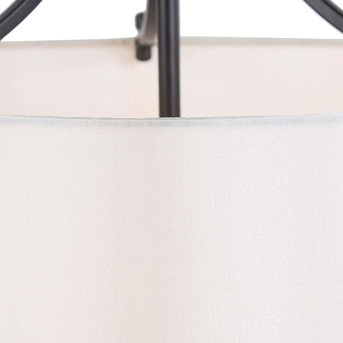 LALUZ Drum Lighting Chandelier, Farmhouse Chandeliers for Dining Room, Kitchen Island, Linen Fabric Shade, 16'' Dia