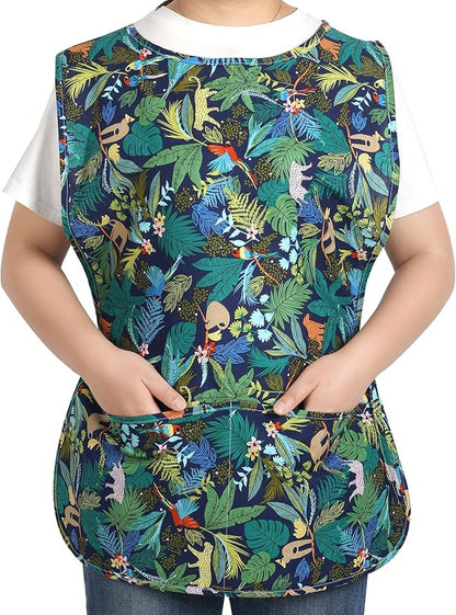 Women Cobbler Apron with 2 Pockets, Vintage Floral Aprons for Women Chef Apron for Baking, Cooking, Gardening