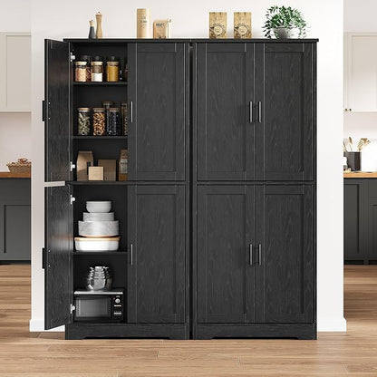 GarveeHome 70 in Tall Kitchen Pantry Cabinet, Freestanding Storage Cabinet with 4 Doors and Adjustable Shelves, Utility Cupboard for Dining Room, Living Room, Bathroom, Black
