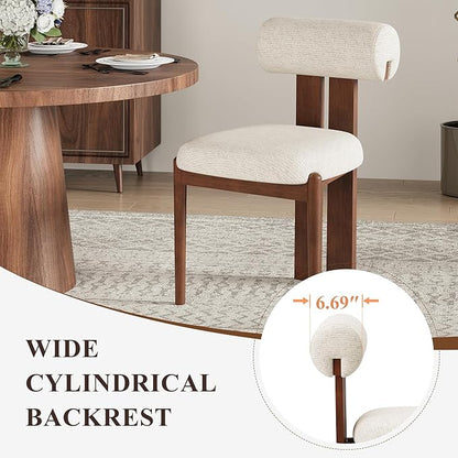 MALOL Modern Wooden Dining Chairs Set of 6, Upholstered Fabric Kitchen Chairs with Sculptural Backrest, Mid-Century Farmhouse Dining Room Chairs with Solid Wood Legs, Beige