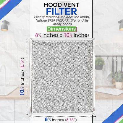 Bagean Stove Hood Vent Filter 10.5" x 8.75" 97006931 Compatible with Broan Range Hood Filter Replacement BP29 - Fit's Nutone Kitchen Exhaust Fan Filters - Blocks Grease & Filters Oven Air (1-Pack)