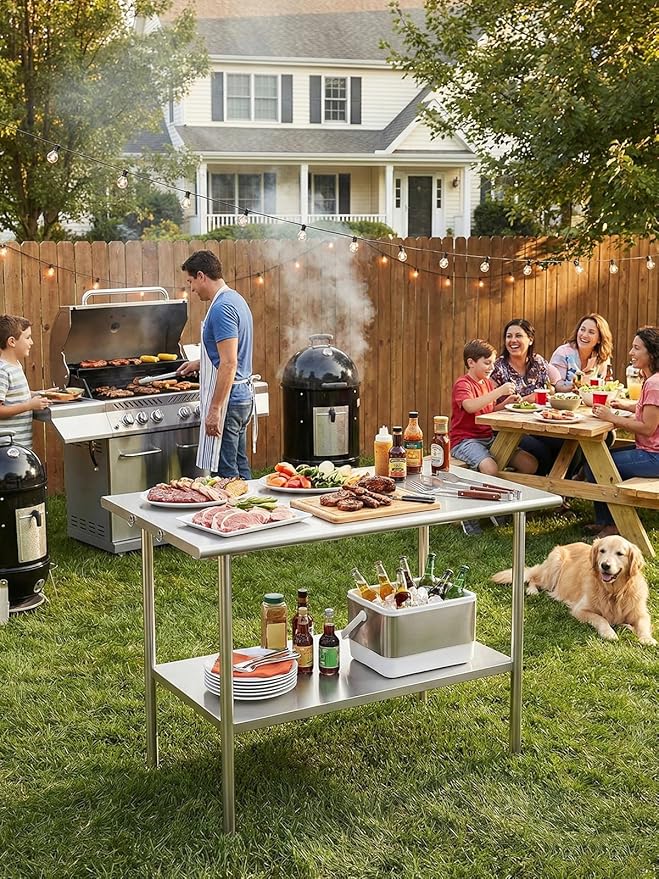 Atelicf All-Stainless Steel Prep Table, 30 X 36 Inch, with Rounded-Edges and Adjustable Undershelf, Heavy-Duty Build for Outdoor Use,Restaurants,Hotels,Workshops,Kitchens,Gardens, and Garages