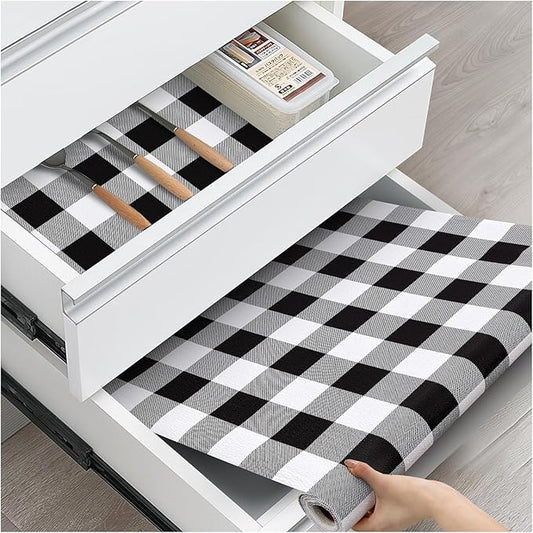 Drawer and Shelf Liner, Non-Slip Kitchen Cabinet Liners Non-Adhesive Thick Strong Grip Waterproof Washable Mats Protect Dresser Shelves Cupboard Bathroom Cabinets, Buffalo Plaid, 12 in X 30 FT